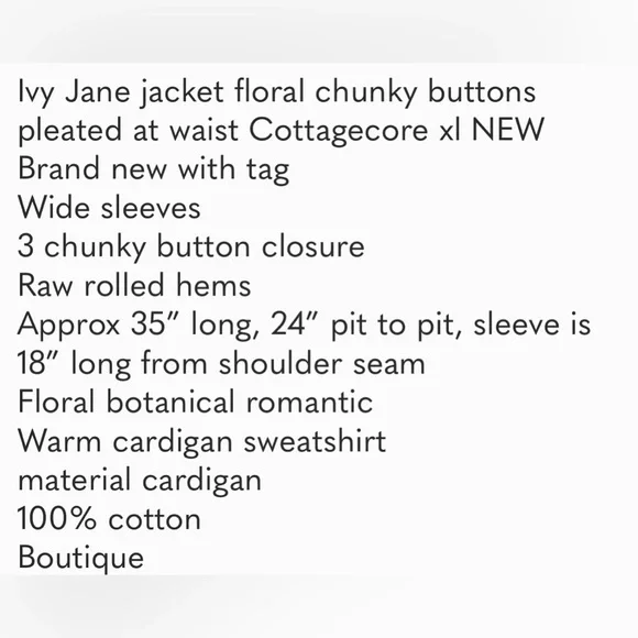 IVY JANE boho style pink long jacket floral chunky buttons pleated waist NWT - Picture 8 of 15